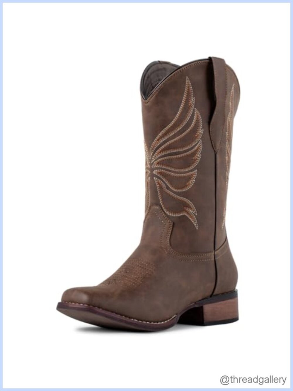 Western Cowboy Boots Square Toe Mid-Calf Faux Leather Pull-On